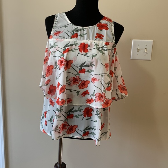 entro Tops - NWT Women’s Sheer Rose Patterned Cold Shoulder Blouse